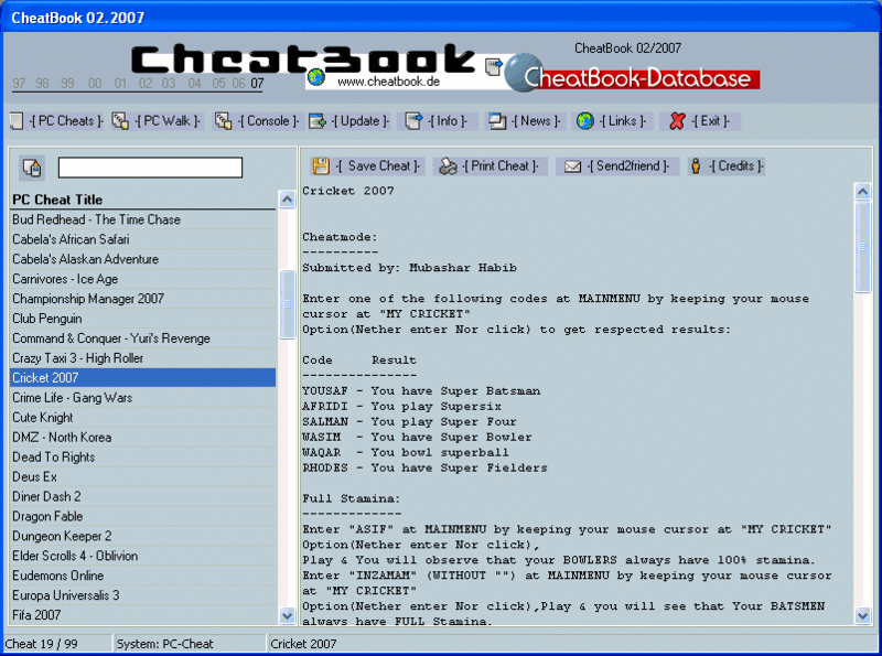 CheatBook Issue 02/2007 Screenshot
